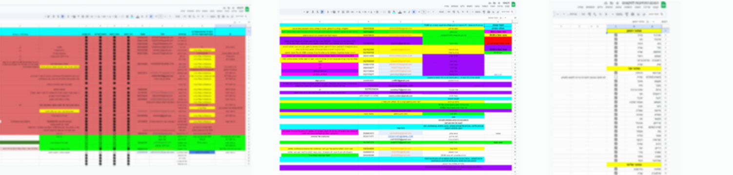 The three spreadsheets and message threads the office was running on